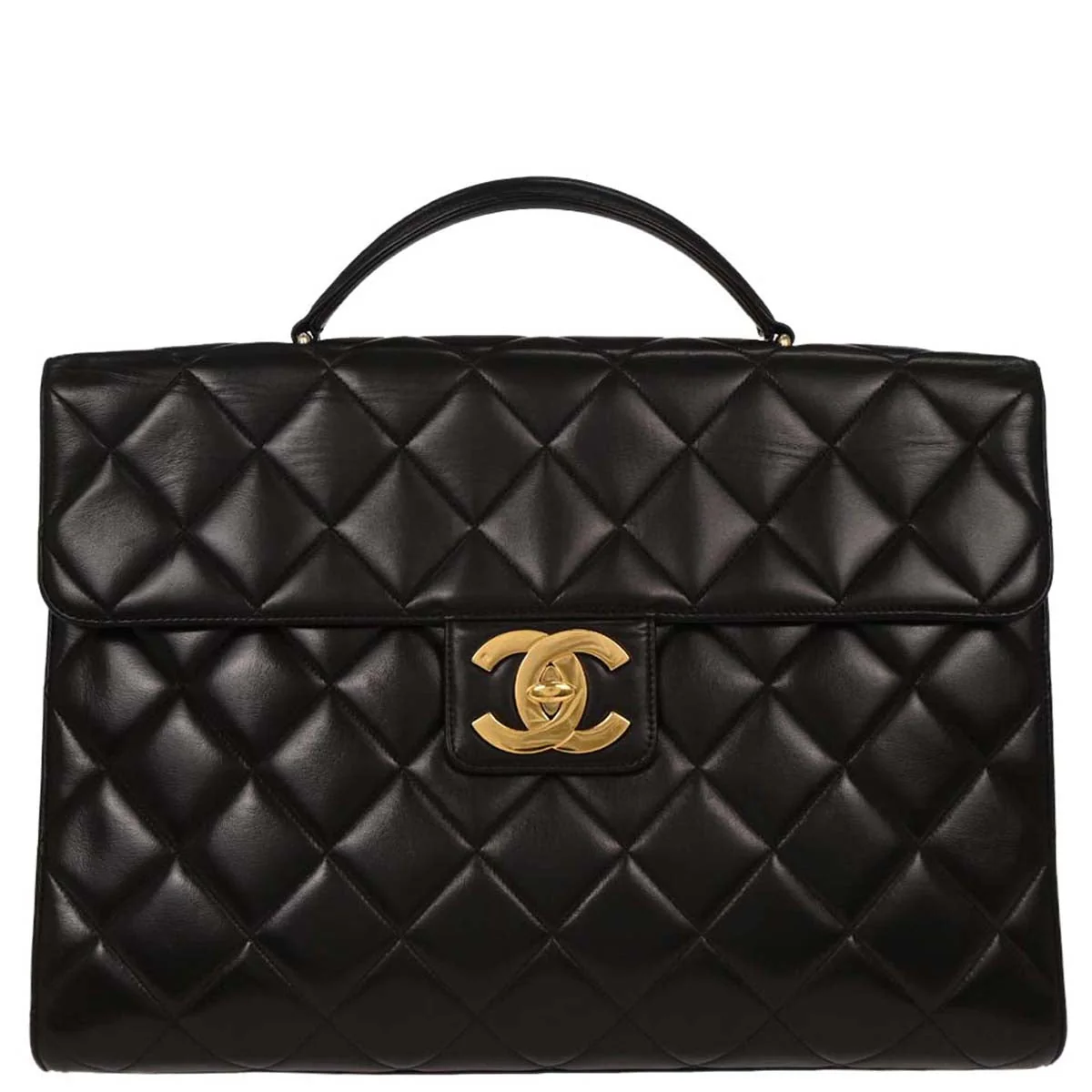 Chanel Black Lambskin Briefcase Handbag