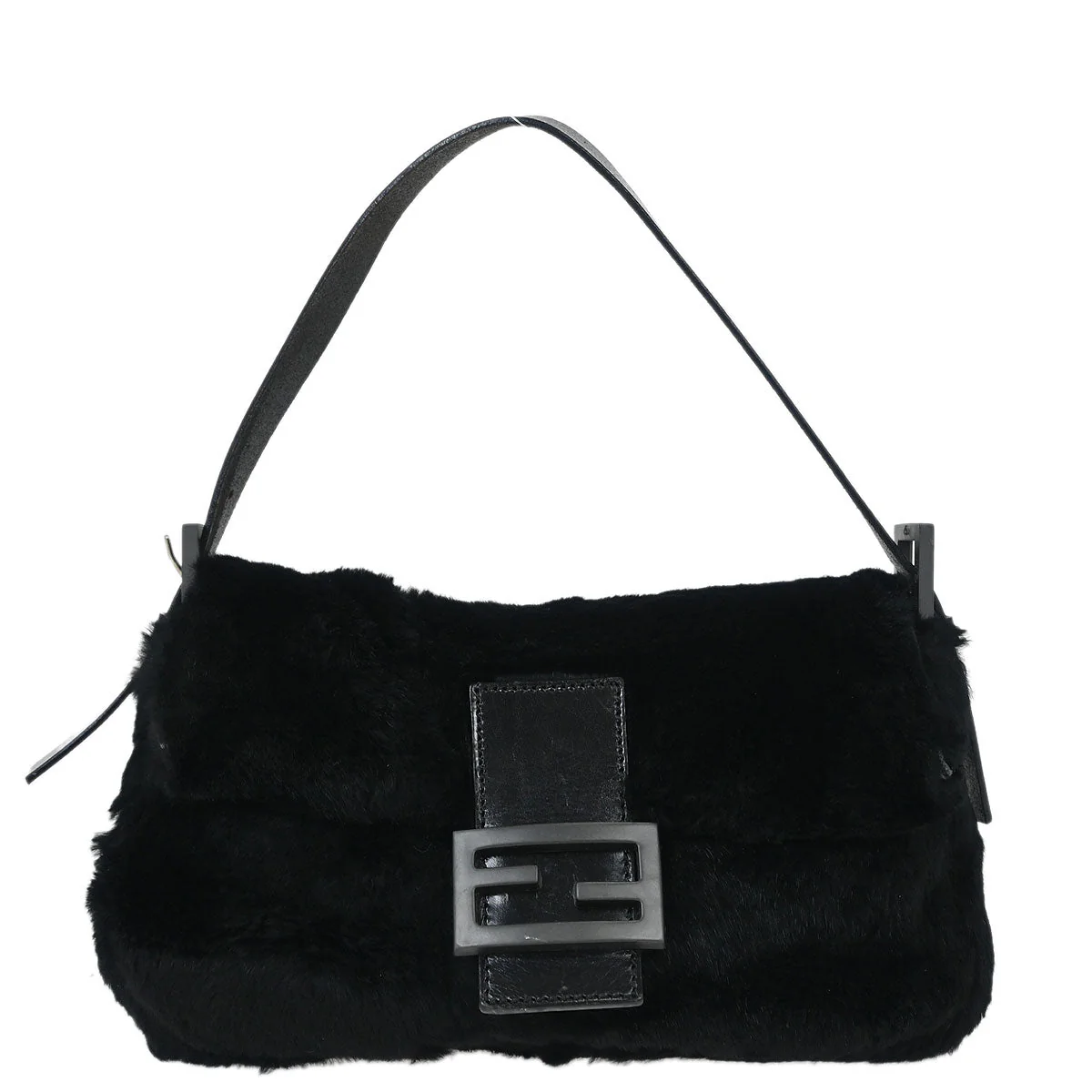 Fendi * Black Lapin Fur Baguette Handbag