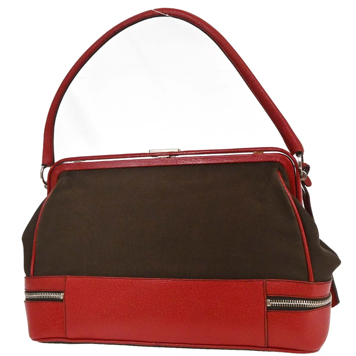 Prada Brown Red Canvas Leather Handbag - Image 2