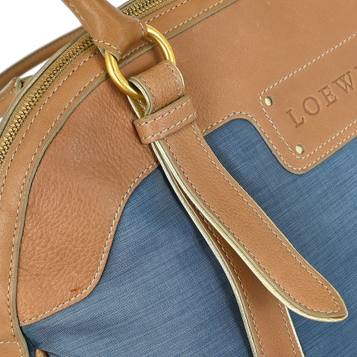Loewe * Blue Beige Nylon Leather Handbag - Image 7