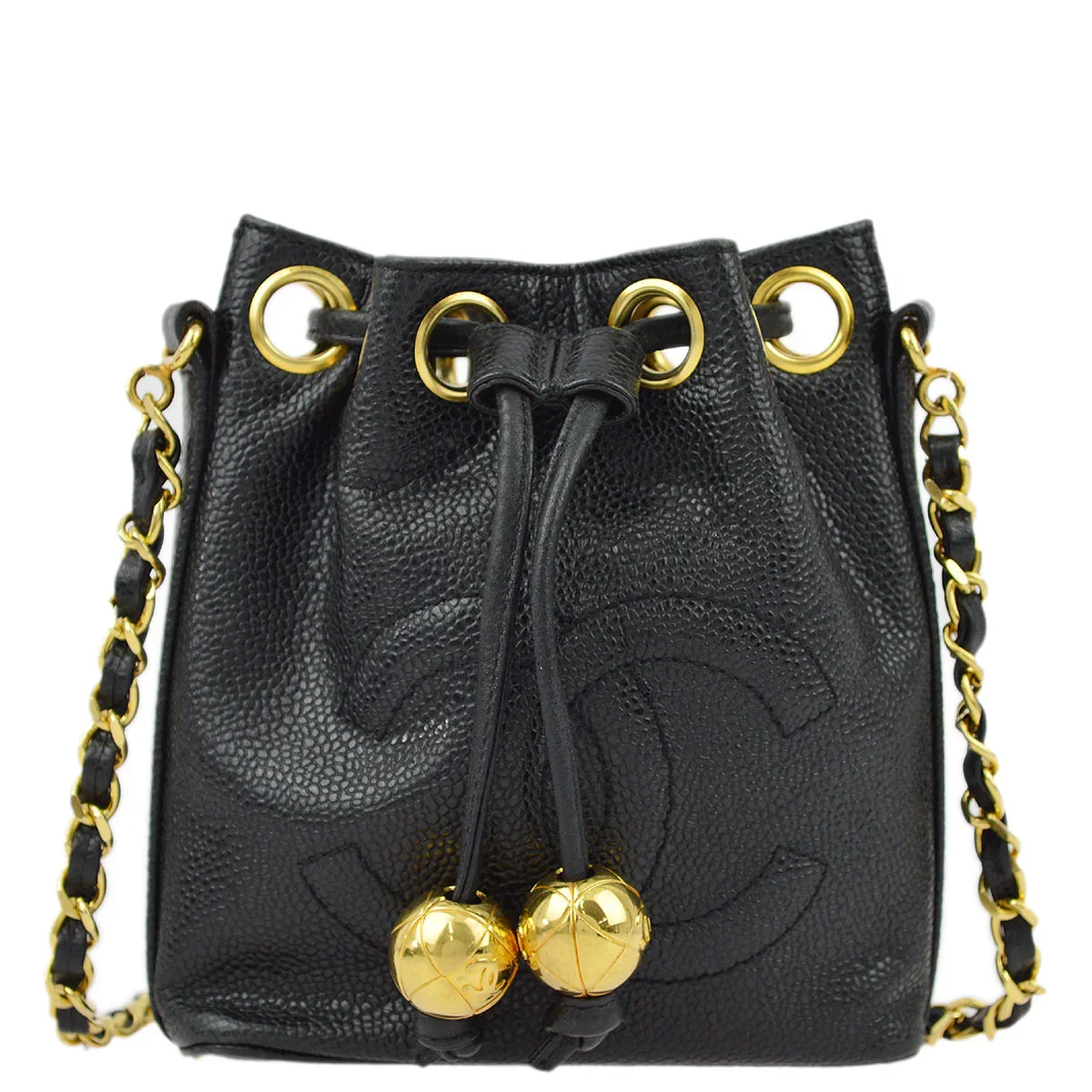 Chanel Black Caviar Bucket Shoulder Bag