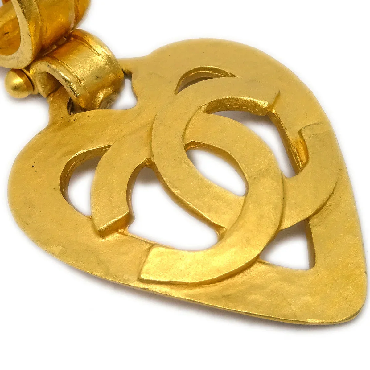 Chanel Dangle Heart Earrings Gold Clip-On 95P - Image 2