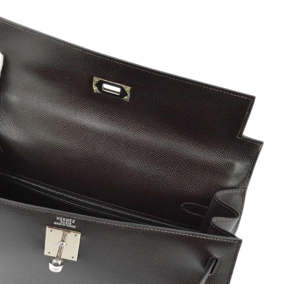 Hermes 2003 Chocolat Veau Grain Lisse Kelly 32 Sellier 2way Shoulder Handbag - Image 6