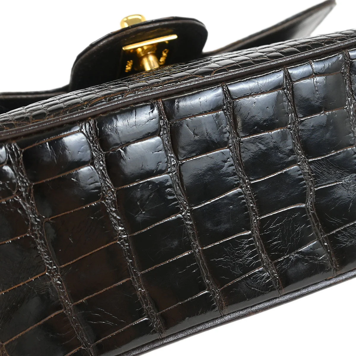 Chanel * 1989-1991 Brown Crocodile Mini Classic Square Flap Shoulder Bag - Image 3
