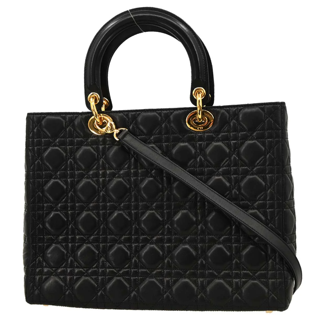 Christian Dior Black Lambskin Large Lady Dior Cannage 2way Shoulder Handbag - Image 2