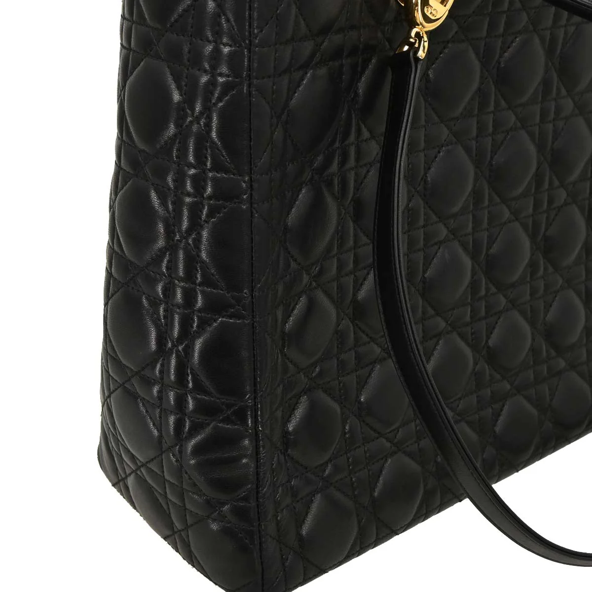Christian Dior Black Lambskin Large Lady Dior Cannage 2way Shoulder Handbag - Image 3