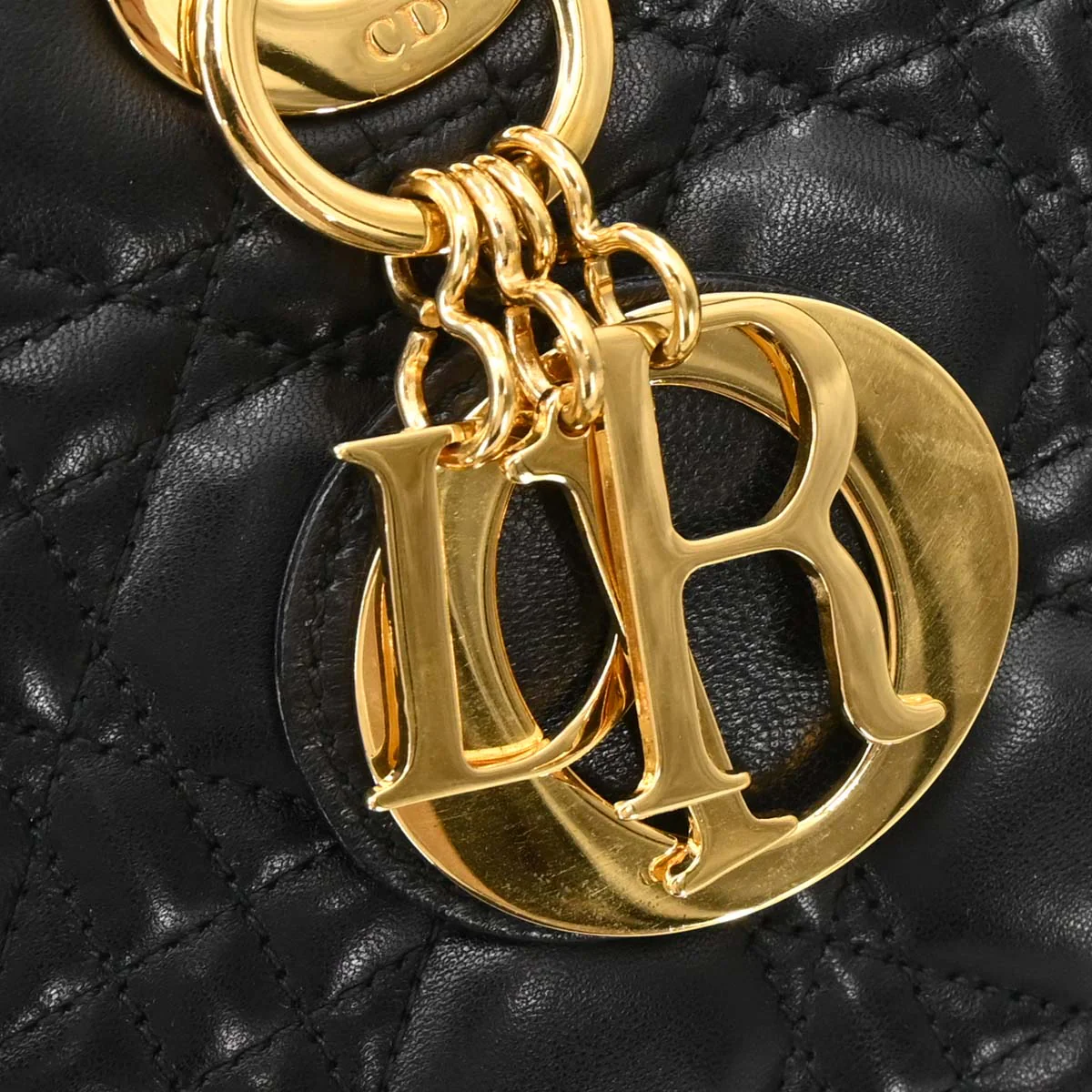 Christian Dior Black Lambskin Large Lady Dior Cannage 2way Shoulder Handbag - Image 6