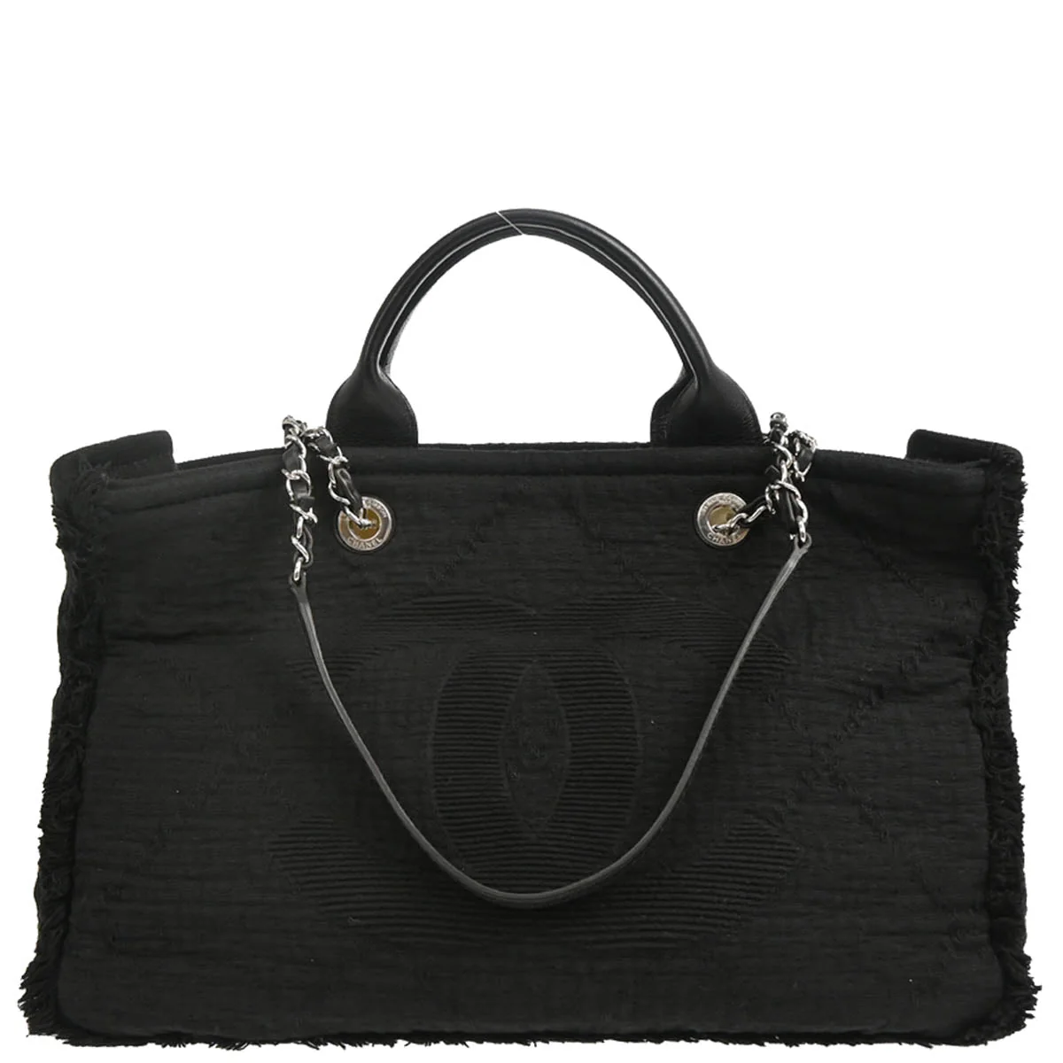 Chanel 2018 Black Cotton 2way Tote Shoulder Handbag
