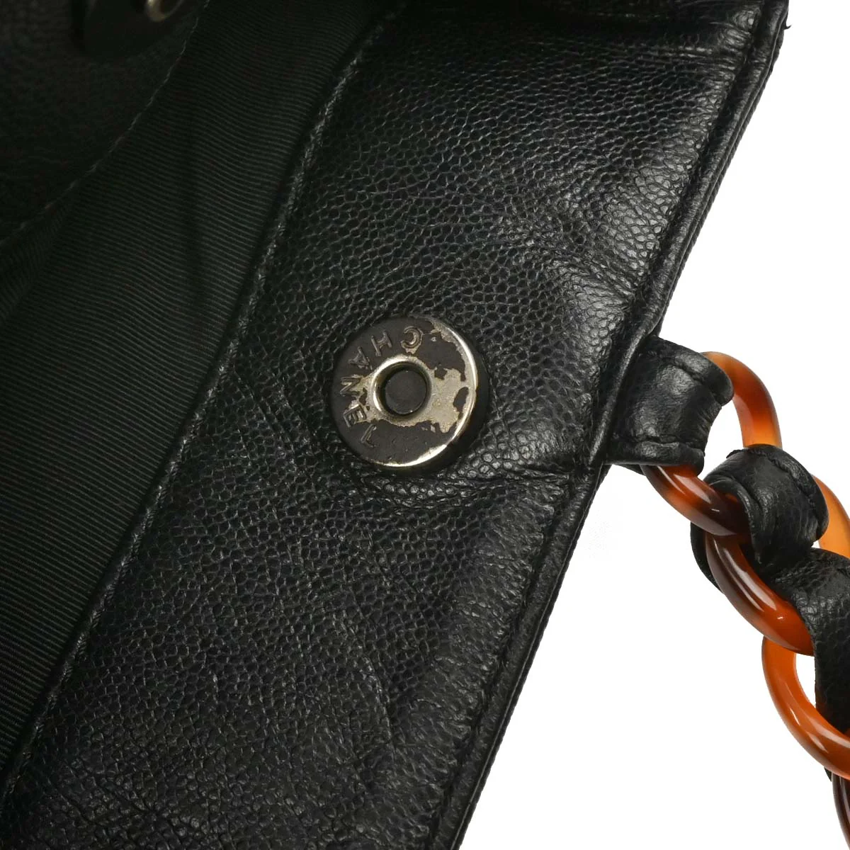 Chanel 1997-1999 Black Caviar Tote Chain Handbag - Image 6