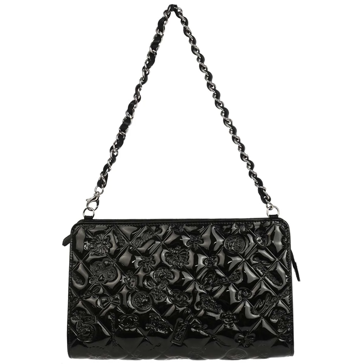 Chanel 2009-2010 Black Patent Leather Icon Chain Handbag