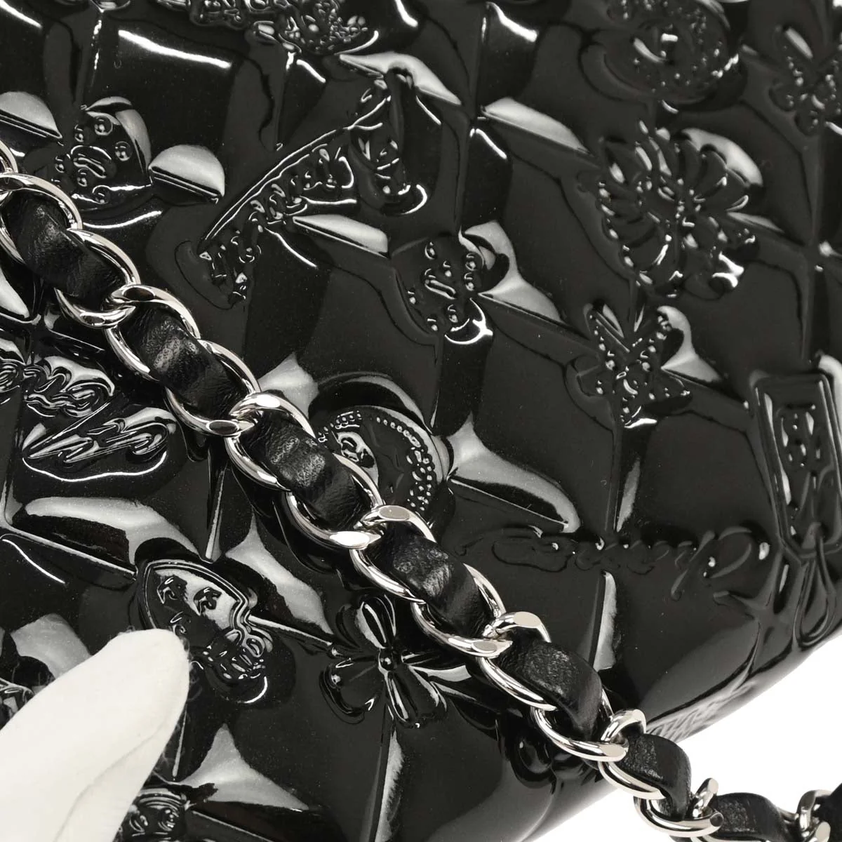 Chanel 2009-2010 Black Patent Leather Icon Chain Handbag - Image 3