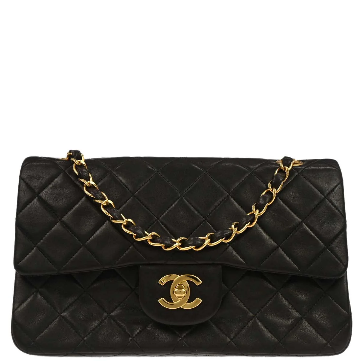 Chanel 1994-1996 Black Lambskin Small Classic Double Flap Shoulder Bag