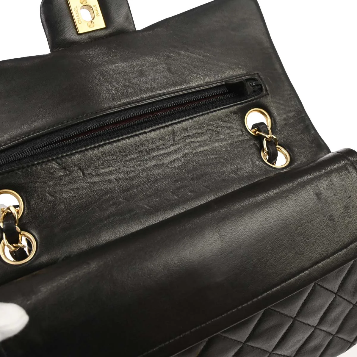 Chanel 1994-1996 Black Lambskin Small Classic Double Flap Shoulder Bag - Image 6