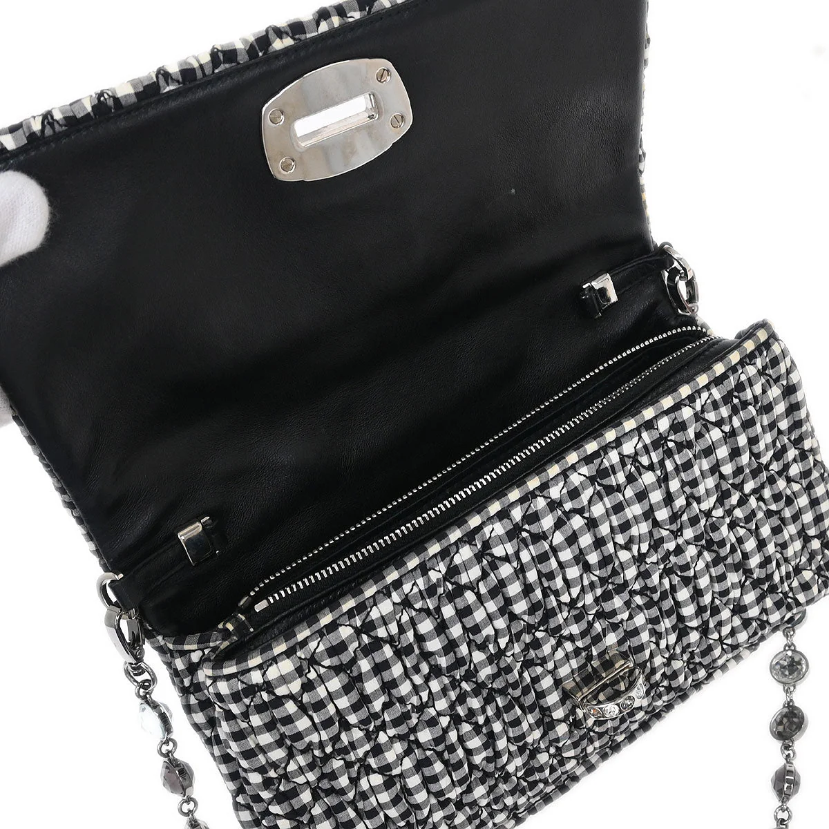 Miu Miu Black White Matelasse Bijou Chain Shoulder Bag - Image 8