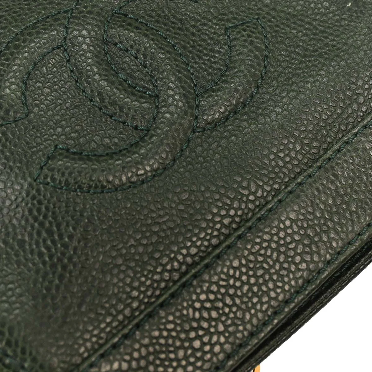 Chanel 1997-1999 Dark Green Caviar Chain Shoulder Bag - Image 4