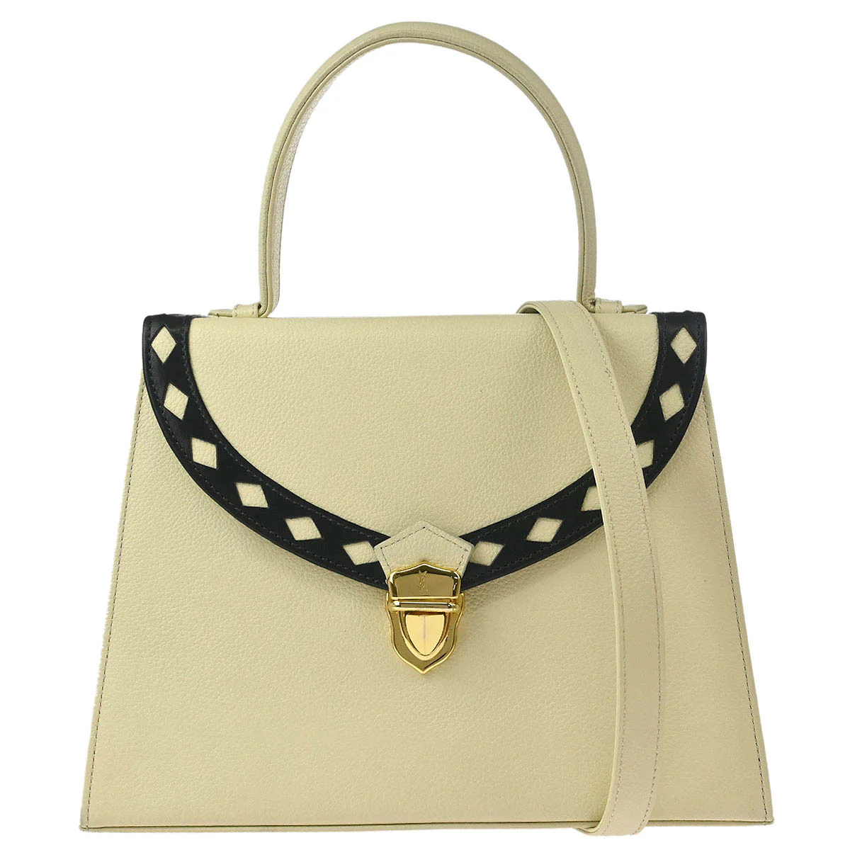 Yves Saint Laurent White Navy Leather 2way Shoulder Handbag