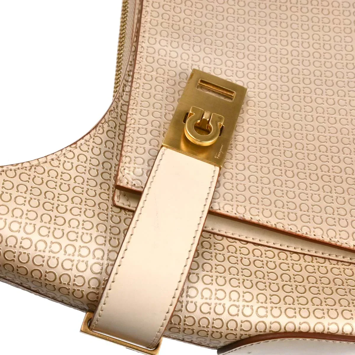 Salvatore Ferragamo Beige Leather Handbag - Image 5