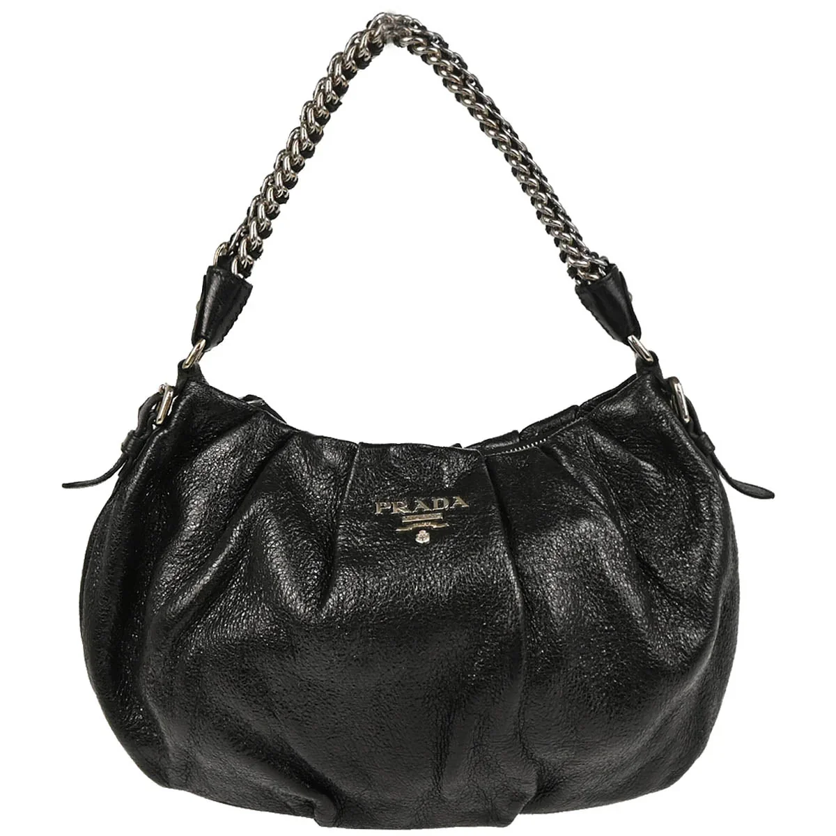 Prada Metallic Black Leather Hobo Handbag - Image 2