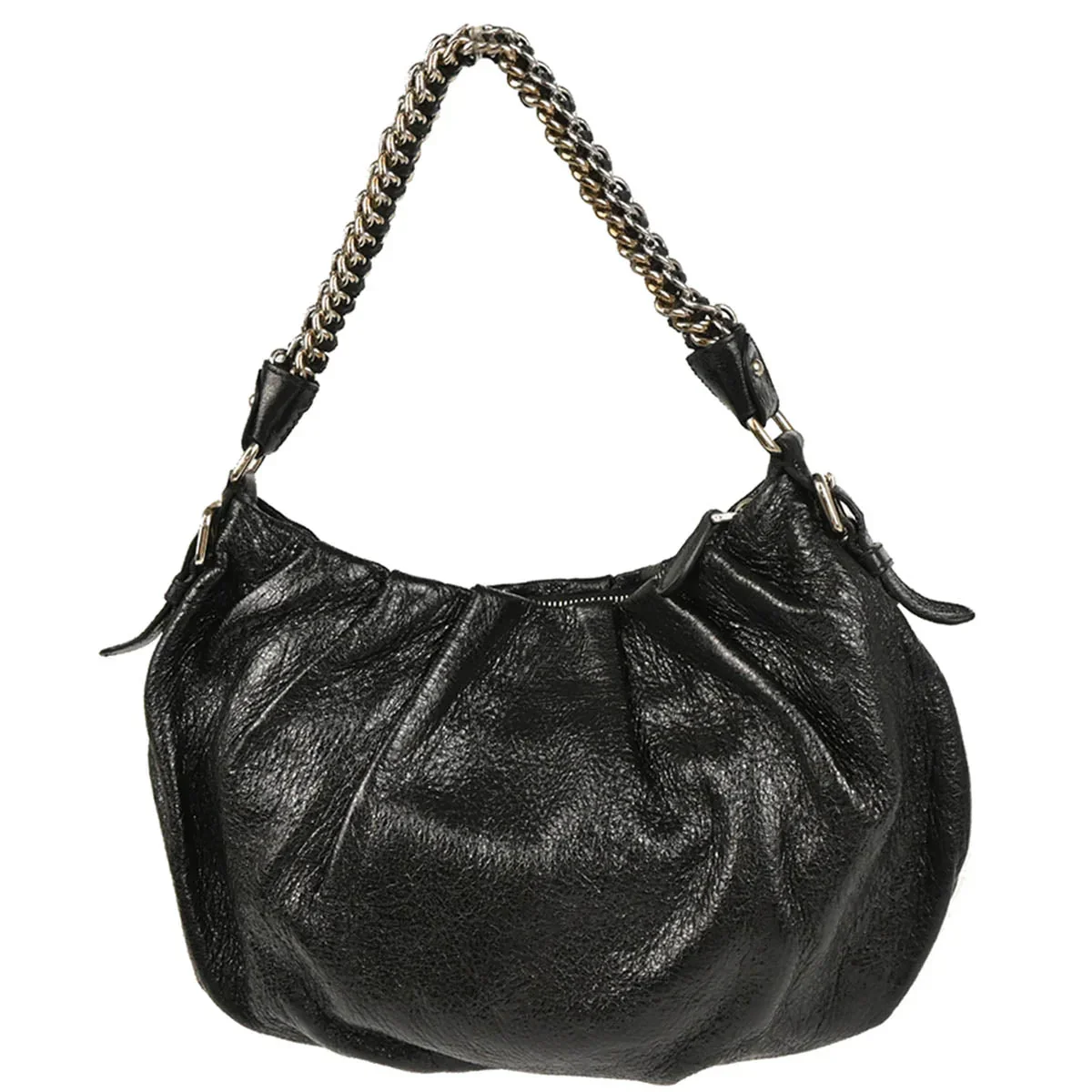 Prada Metallic Black Leather Hobo Handbag - Image 3