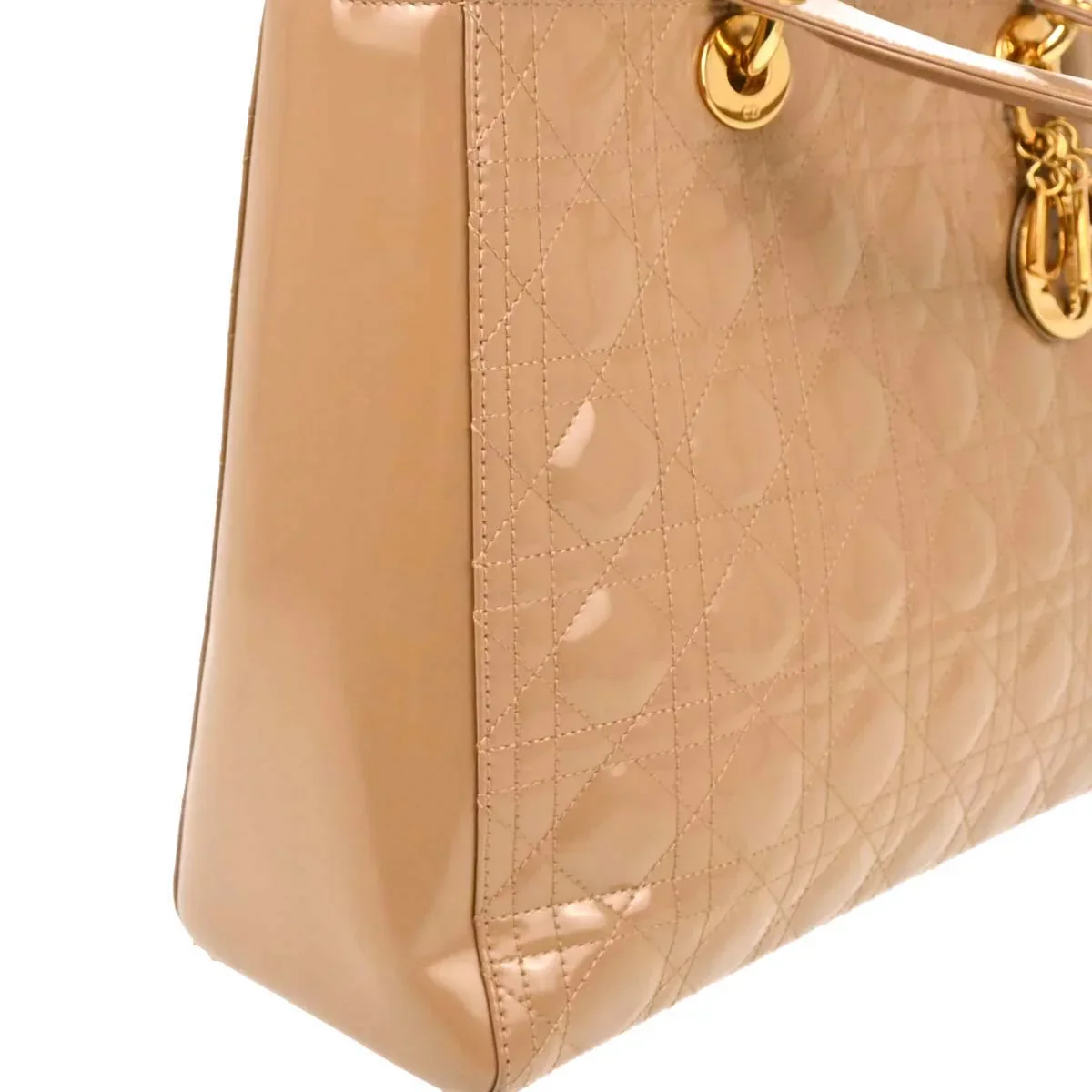Christian Dior Beige Patent Leather Large Lady Dior Cannage 2way Shoulder Handbag - Image 13
