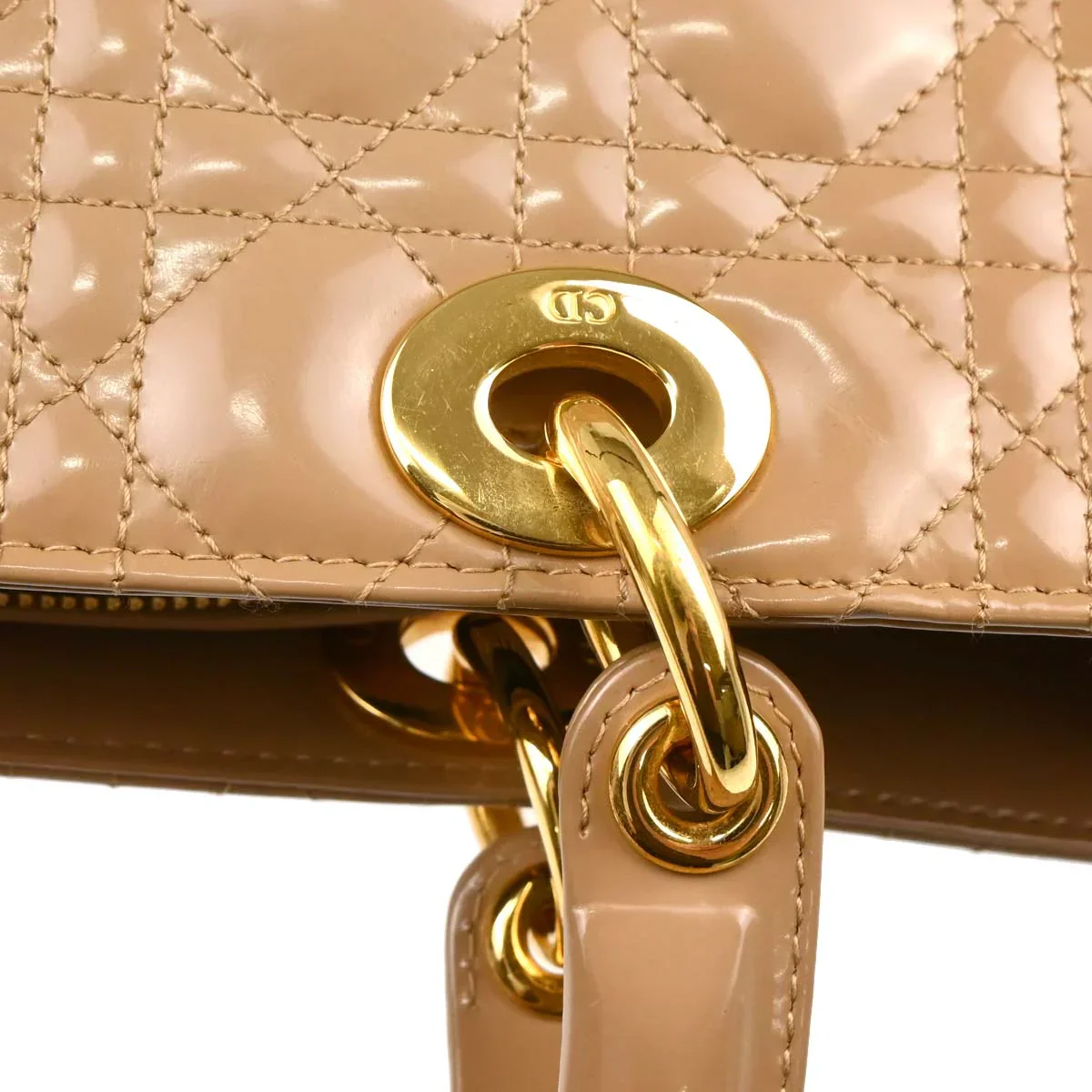 Christian Dior Beige Patent Leather Large Lady Dior Cannage 2way Shoulder Handbag - Image 15