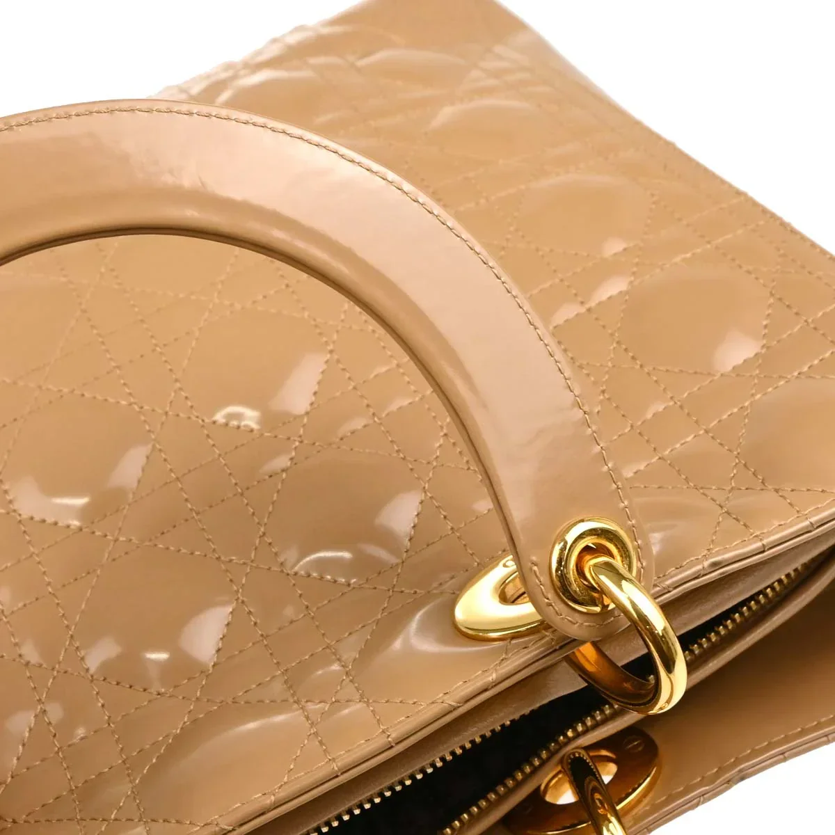 Christian Dior Beige Patent Leather Large Lady Dior Cannage 2way Shoulder Handbag - Image 16