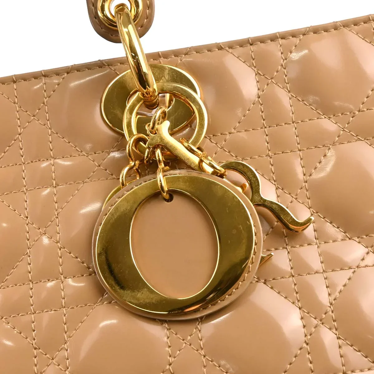 Christian Dior Beige Patent Leather Large Lady Dior Cannage 2way Shoulder Handbag - Image 17