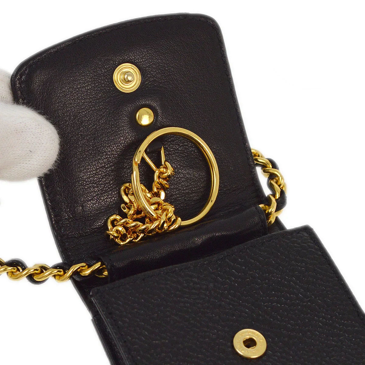Chanel 1994-1996 Black Caviar Chain Shoulder Bag Pochette Case - Image 4