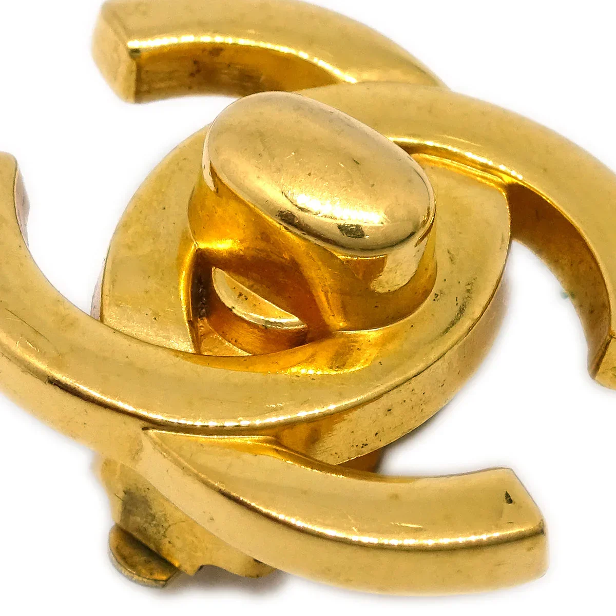Chanel CC Turnlock Earrings Clip-On Gold Large 96P - Image 2
