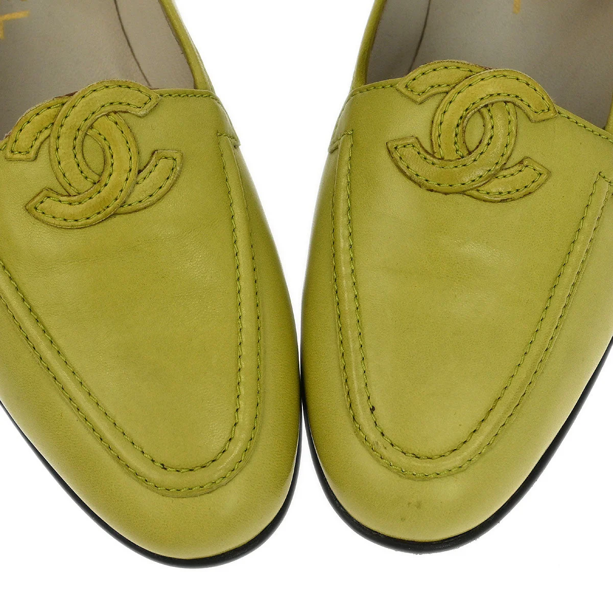 Chanel * Green Leather Shoes Loafers #36 - Image 5