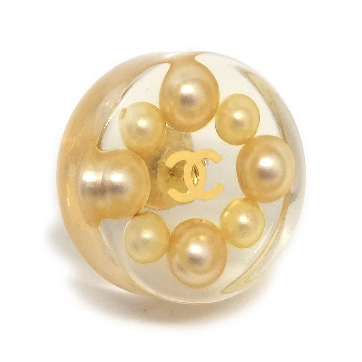 Chanel Button Piercing Earrings Artificial Pearl Clear - Image 3
