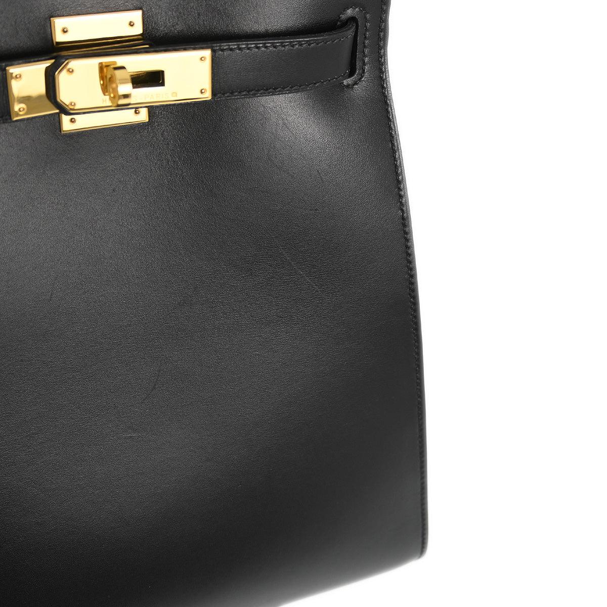 Hermes * 1996 Black Box Calf Kelly Sport MM Shoulder Bag - Image 5