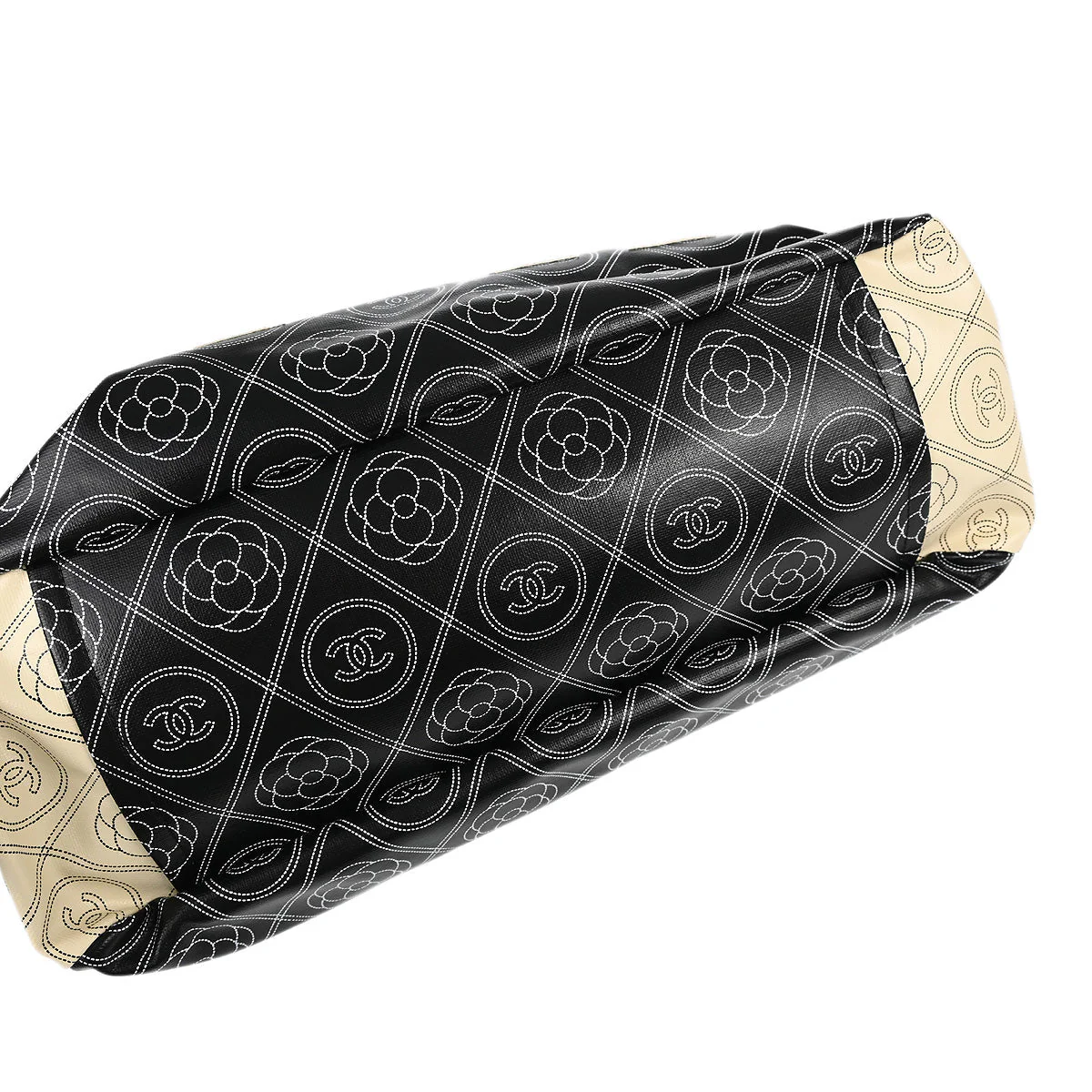 Chanel 2018 Black Printed Coated Canvas Camellia Shopping 2way Shoulder Tote Handbag - Image 4