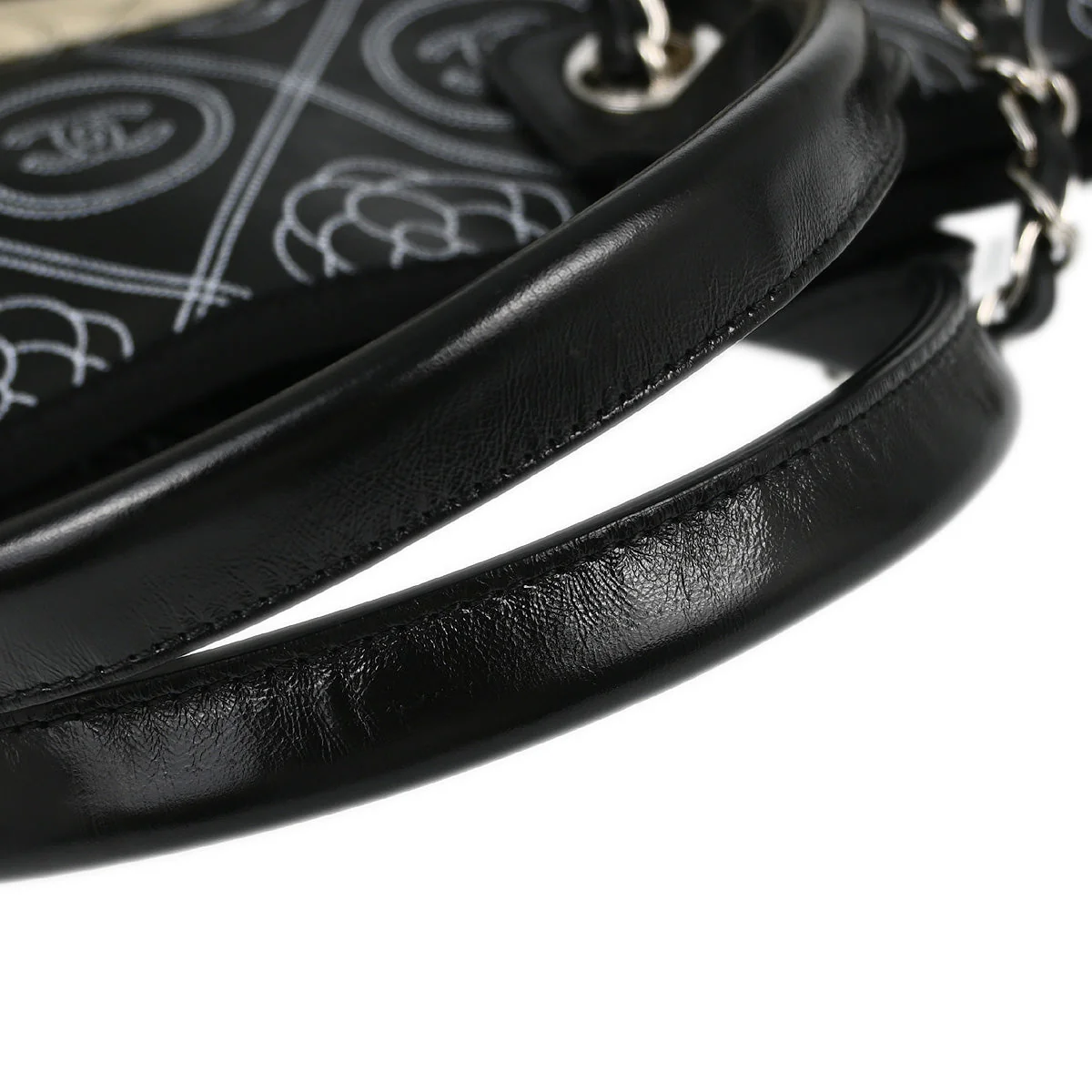 Chanel 2018 Black Printed Coated Canvas Camellia Shopping 2way Shoulder Tote Handbag - Image 7