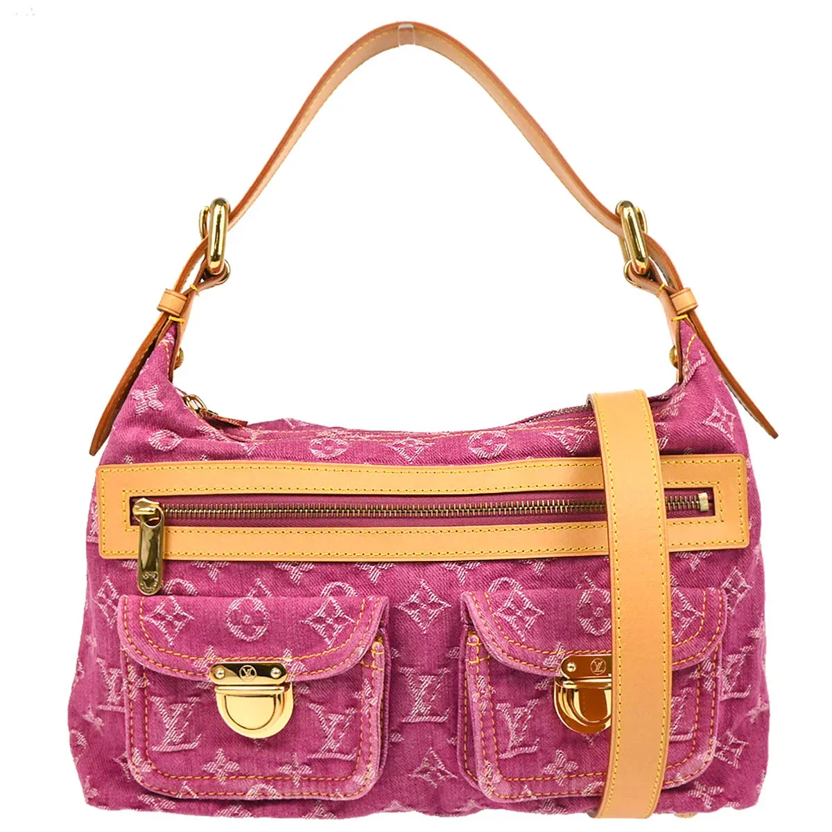 Louis Vuitton 2006 Pink Monogram Denim Baggy PM Shoulder Bag M95212
