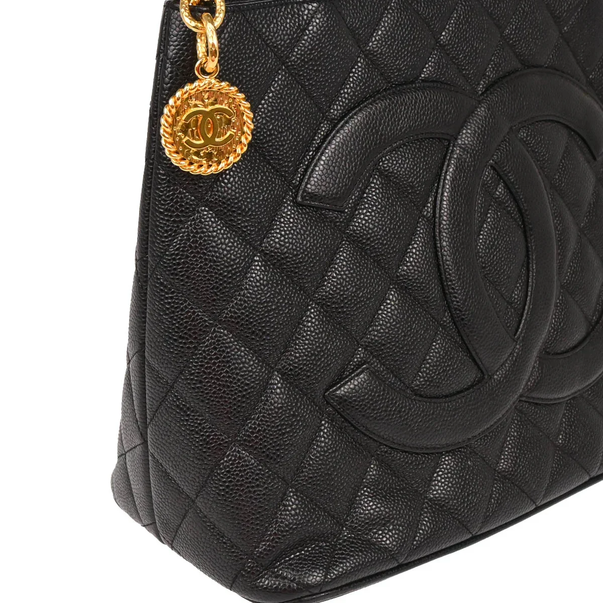 Chanel 2000-2001 Black Caviar Medallion Tote Handbag - Image 3